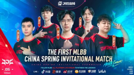 JD Gaming Mobile Legends roster competing at the the China Spring Invitational ShowMatch.