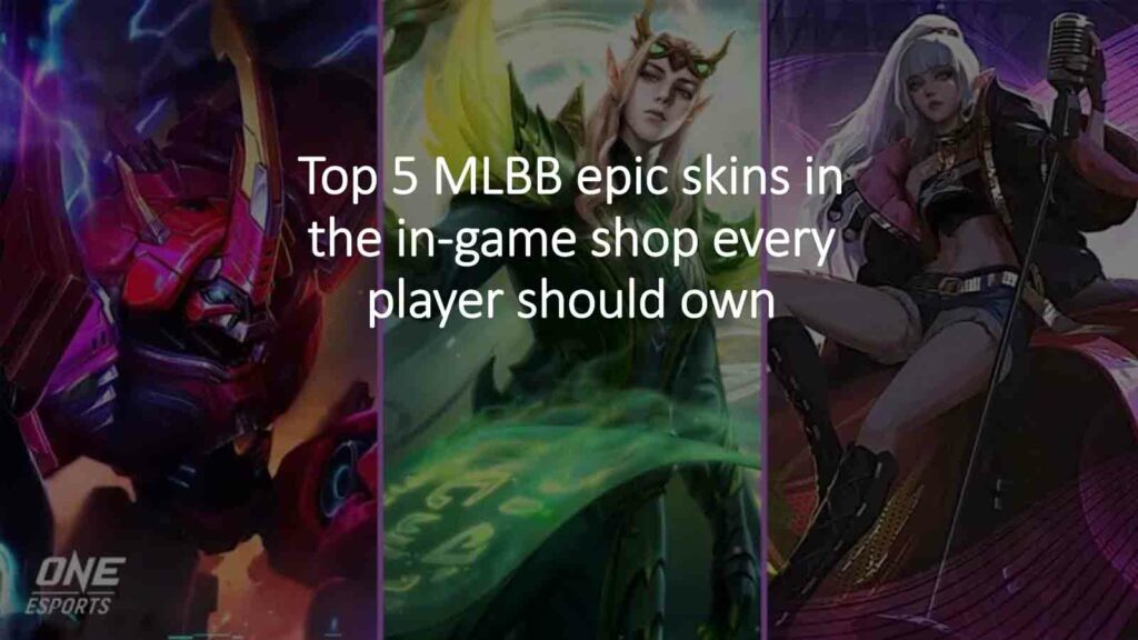 Nombre en clave Rhino Grock, Dragon Rattan Estes y STUN Selena en ONE Esports, imagen destacada del artículo "Los 5 mejores aspectos épicos de MLBB en la tienda del juego que todo jugador debería tener"