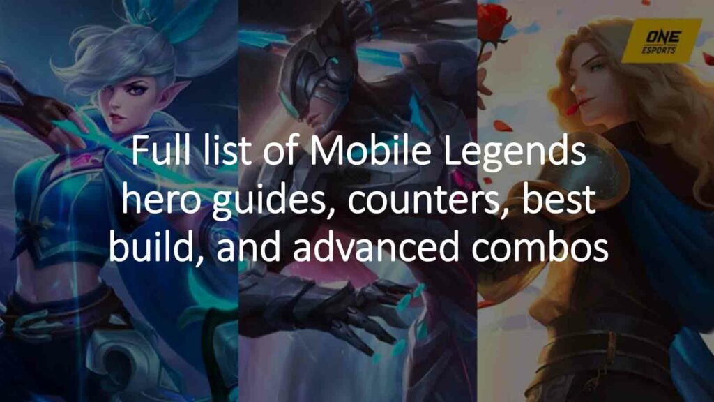 Lista completa de guías de héroes, contadores, mejores construcciones y combos avanzados de Mobile Legends.  Imagen destacada de ONE Esports