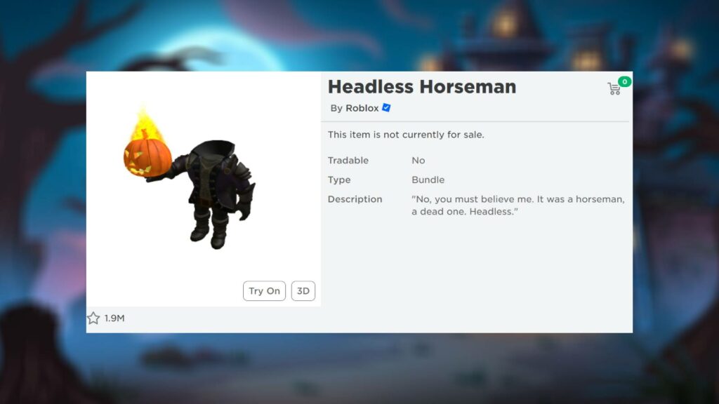 ¿Cuánto cuesta Headless en Roblox?  Captura de pantalla del objeto del juego.
