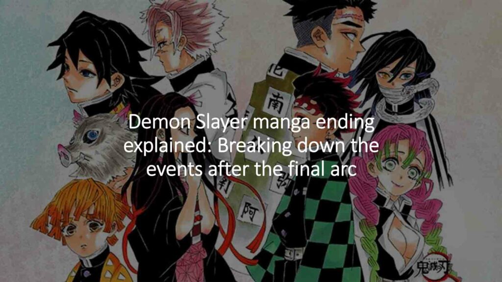 Imagen clave del manga Demon Slayer con los personajes principales y Hashira en una imagen destacada de ONE Esports "Explicación del final del manga Demon Slayer: desglosando los eventos después del arco final"