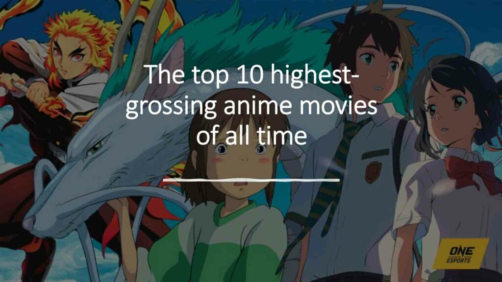 Kyojuro Rengoku from Demon Slayer, Spirited Away, and Mitsuha Miyamizu and Taki Tachibana from Your Name in ONE Esports featured image for article "The top 10 highest-grossing anime movies of all time"