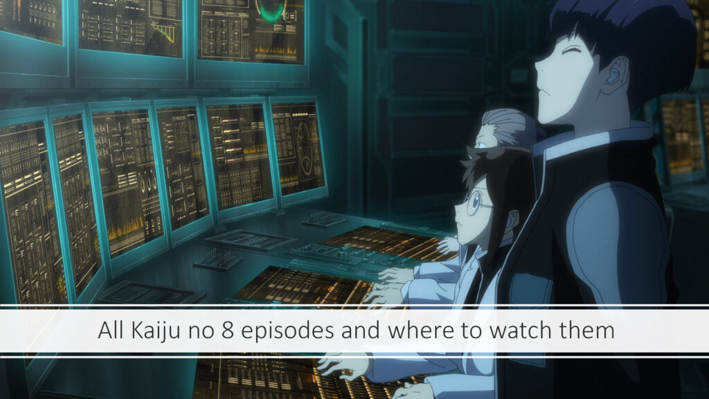 Kaiju No. 8 supporting characters Soshiro Hoshina and Konomi Okonogi, seen in Season 1 Episode 3, watching all the Defense Force applicants