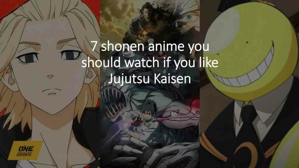 Mikey from Tokyo Revengers, Jujutsu Kaisen 0 key visual, and Korosensei from Assassination Classroom in ONE Esports featured image for "7 shonen anime you should watch if you like Jujutsu Kaisen"