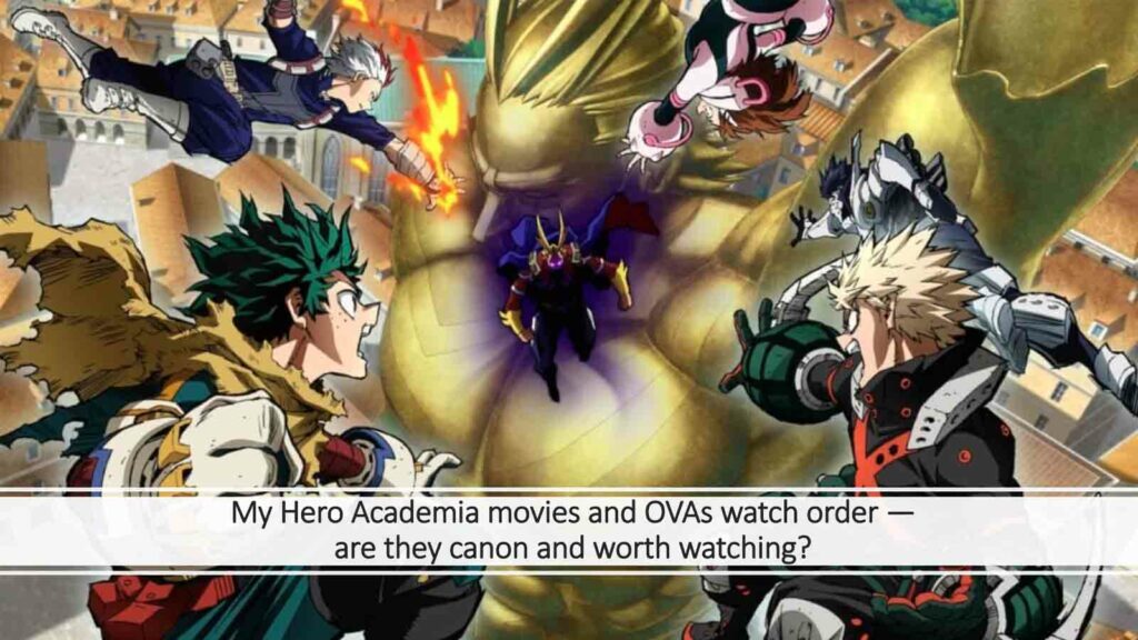 Imagen clave oficial de la película My Hero Academia con su elenco principal en ONE Esports Artículo imagen destacada "Ver el orden de películas y OVA de My Hero Academia: ¿son canónicos y vale la pena verlos?"