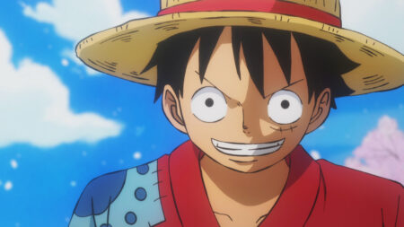 One Piece's Monkey D. Luffy wearing a straw hat