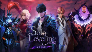 Solo Leveling Arise characters Jinwoo Sung, Hae In Cha, Choi Jong In, Blood Red Commander Igris, and Tusk