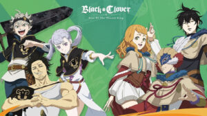 Black Clover M characters featuring Asta, Yami Sukehiro, Noelle Silva, Mimosa Vermillion, Yuno, and William Vangeance