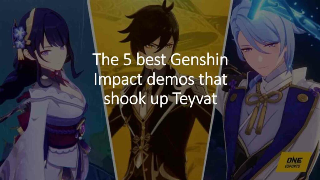 Raiden Shogun, Zhongli, and Ayato in ONE Esports featured image for article "The 5 best Genshin Impact demos that shook up Teyvat"