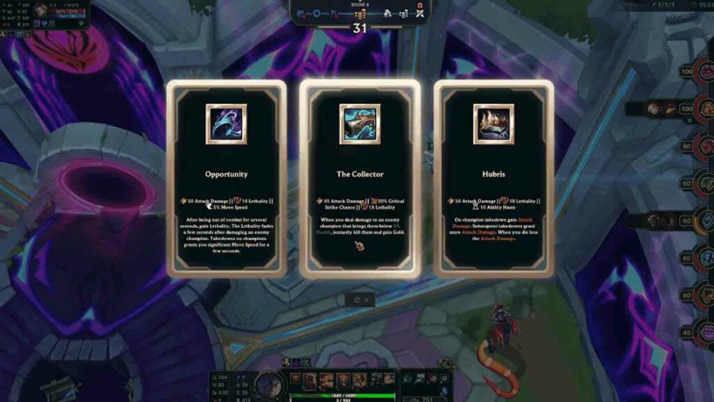 After using Anvils, new items within a specific category are offered, such as Opportunity, The Collector, and Hubris in official Riot Games screenshot
