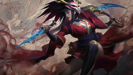 One of the best Blood Moon skins featuring Blood Moon Akali splash art from League of Legends