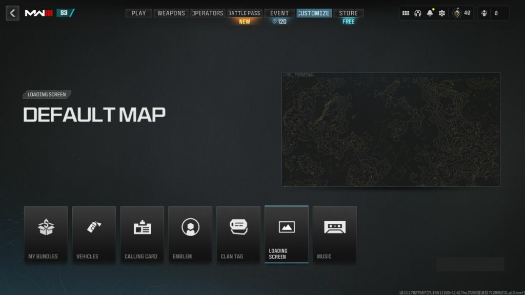 Opción de pantalla de carga en la pestaña Personalizar en Modern Warfare 3
