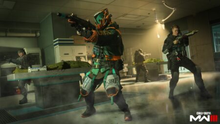 Four Operators engage in a battle while inside a laboratory in Call of Duty Modern Warfare 3