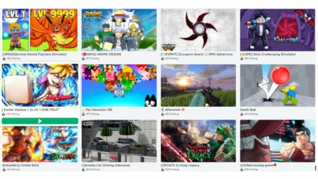 Screenshot of game thumbnails on Roblox