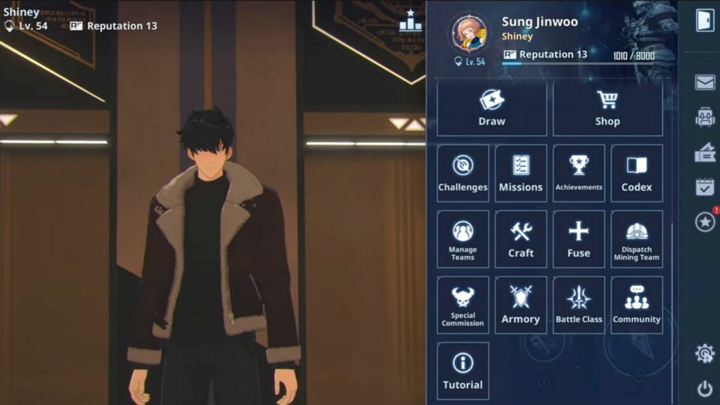 Pantalla de configuración de personajes de Solo Leveling Arise