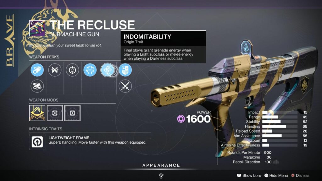 Destiny 2 Recluse god roll Best perk combinations ONE Esports
