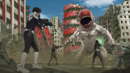 Kaiju no 8 aspiring Defense Force officers seen in their final exam during season 1 episode 4 of the anime