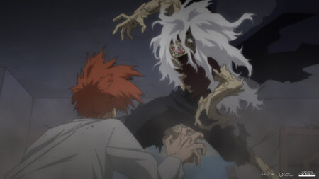 My Hero Academia main antagonist Shigaraki Tomura seen attacking a criminal in season 7 episode 2 of the anime