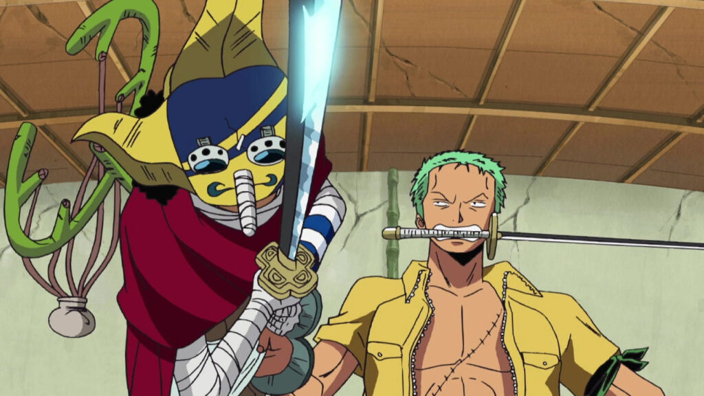 Zoro usa a Yubashiri y Sogeking como Hana Arashi.