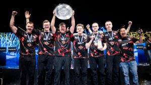 FaZe Clan lift their trophy after winning the IEM Chengdu 2024