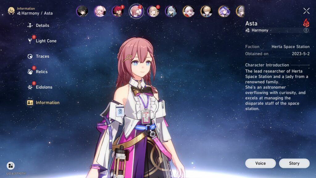 Screenshot of Asta in Honkai Star Rail