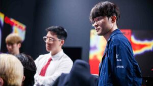 Lee "Faker" Sang-hyeok of T1 is seen back stage during MSI Bracket Stage at the Chengdu Financial City Performing Arts Center in Chengdu, China on May 10, 2024. (Photo by Liu YiCun/Riot Games)