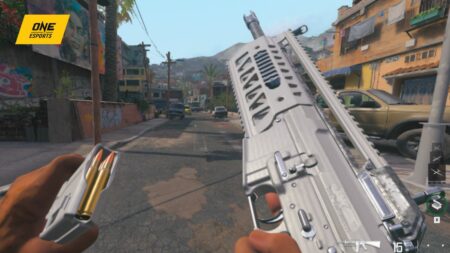 Weapon inspect of AMR9 with JAK Atlas Kit on Favela map in Modern Warfare 3