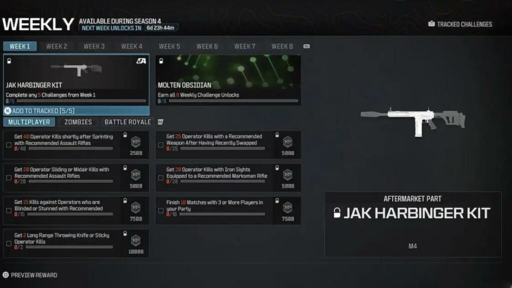 Desafíos semanales del kit JAK Harbinger en Modern Warfare 3 y Warzone