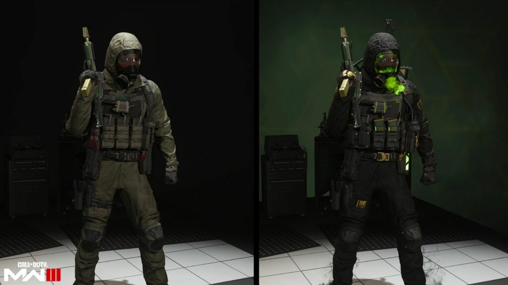 "Hazardous Materials" skin and its BlackCell variant for operator Hush from Modern Warfare 3 and Warzone Season 4 Battle Pass