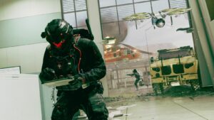 Warrior with "Vanish" operator skin deploying a UAV in Modern Warfare 3
