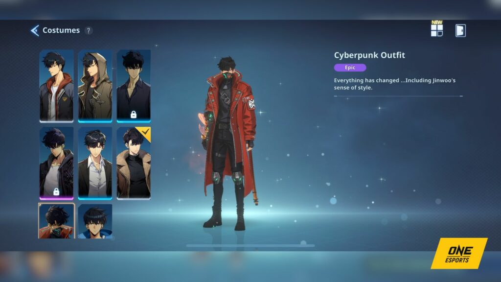 Trajes de Solo Leveling Arise Sung Jinwoo, traje Cyberpunk