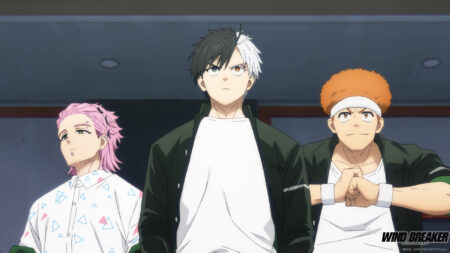 Wind Breaker main character Haruka Sakura together with Taiga Tsugeura and Mitsuki Kiryu in season 1 episode 11