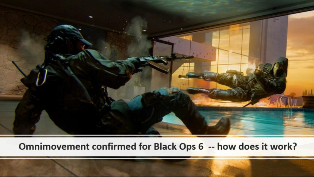 Un operador se desliza hacia atrás mientras recibe un disparo de un enemigo que salta hacia un lado en la imagen de ONE Esports para Black Ops 6 Omnimovement.