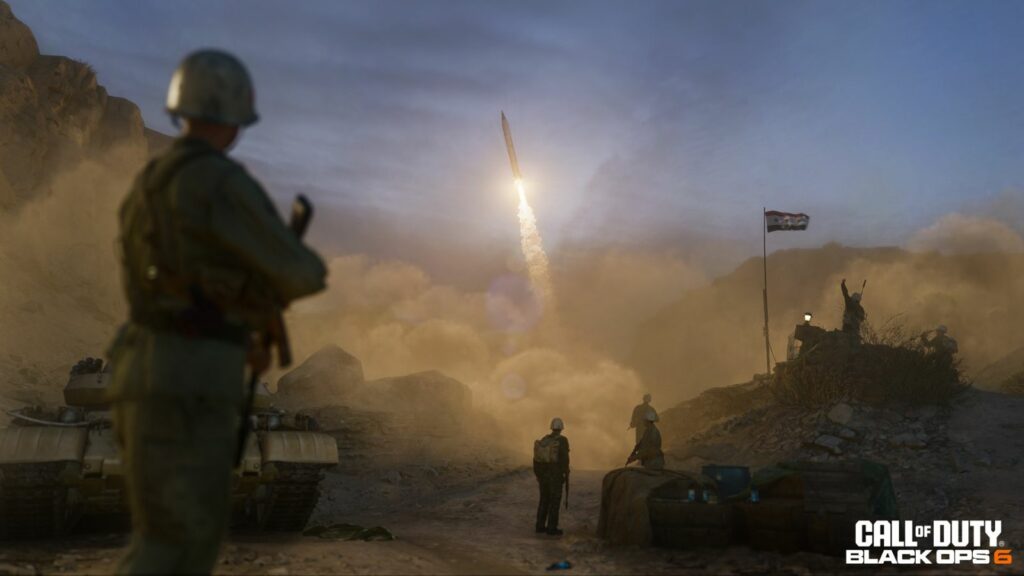 Soldiers watch a rocket take off in the key visual of Call of Duty Black Ops 6