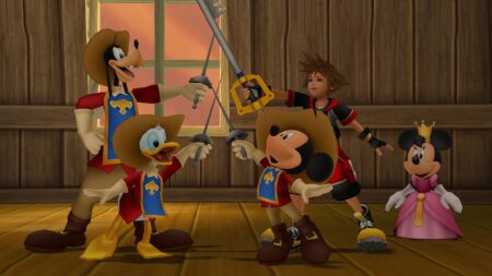 Sora, Goofy, Donald, Mickey, and Minnie in Kingdom Hearts 2