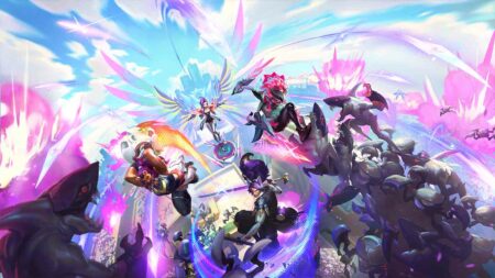 Anima Squad key visual featuring LoL champions in the midst of battle