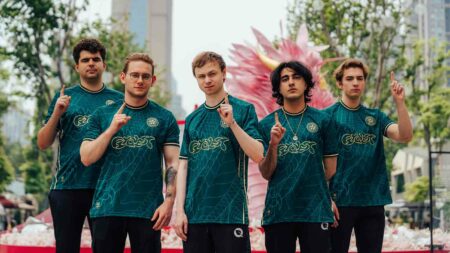 FlyQuest during MSI Play-Ins features day in Chengdu, China on April 29, 2024. (Photo by Lee Aiksoon/Riot Games)