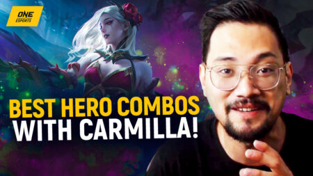 Mobile Legends: Bang Bang support/tank hero Carmilla in ONE Esports' image for the best hero combos with Carmilla, featuring Caisam "Wolf" Nopueto