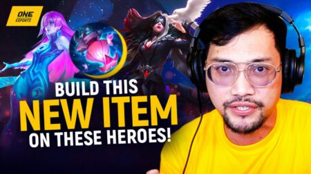 Mobile Legends item Wishing Lantern and mage heroes Novaria and Pharsa in ONE Esports' image for Samsung weekly video featuring Caisam "Wolf" Nopueto