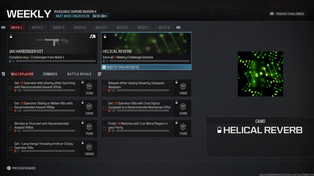 Helical Reverb camo, the mastery reward for completing Modern Warfare 3 season 4 weekly challenges
