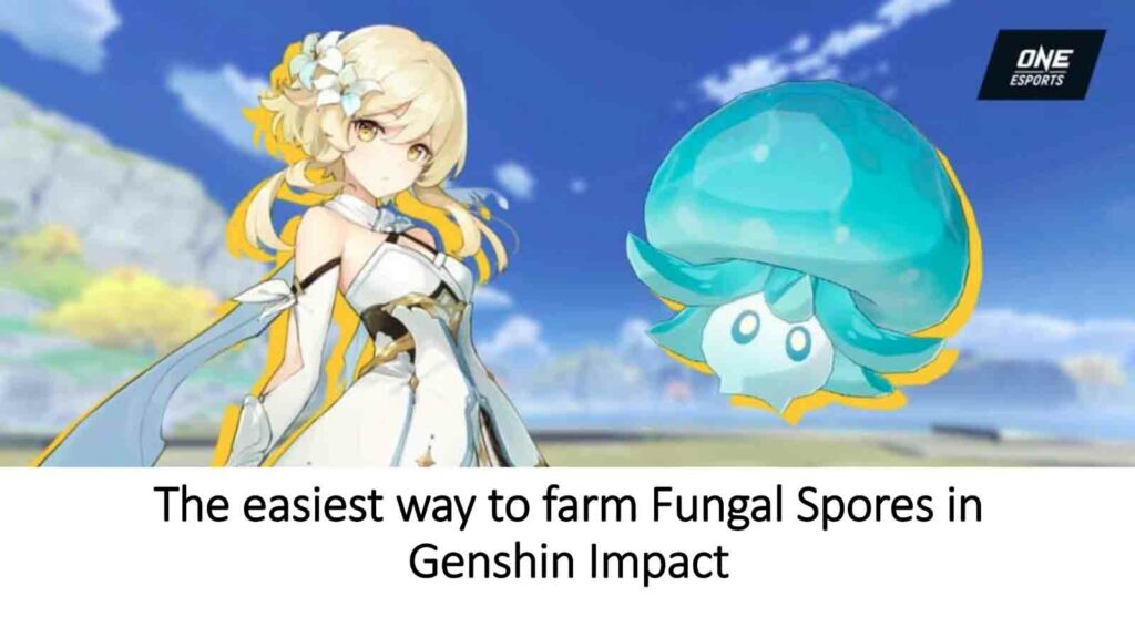 Lumine with Hydro Fungus in ONE Esports – featured image for article "The Easiest Way to Farm Mushroom Spores in Genshin Impact"