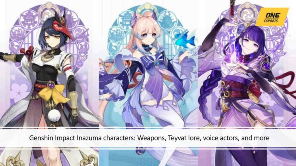 7 esports players who outed themselves as weebs Kujou Sara, Sangonomiya Kokomi, and Raiden Shogun in ONE Esports featured image for article "Genshin Impact Inazuma characters: Weapons, Teyvat lore, voice actors, and more"