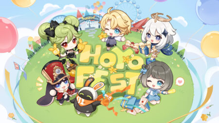HoYoFEST 2024 key visual featuring Phaethon Bangboo, Paimon, Pom-Pom, and other characters from HoYoverse games