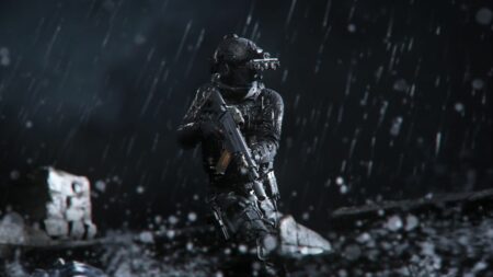 Dark Modern Warfare 3 operator in rain