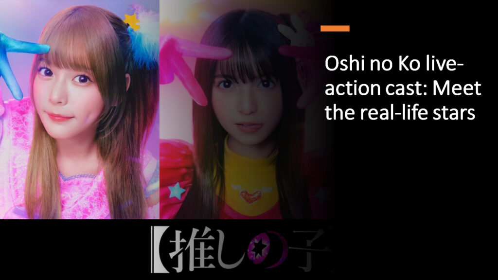 Nagisa Saito as Ruby Hoshino and Asuka Saito as Ai Hoshino in the cover image for the ONE Esports article "Oshi no Ko Live-Action Cast: Meet the Real Stars"