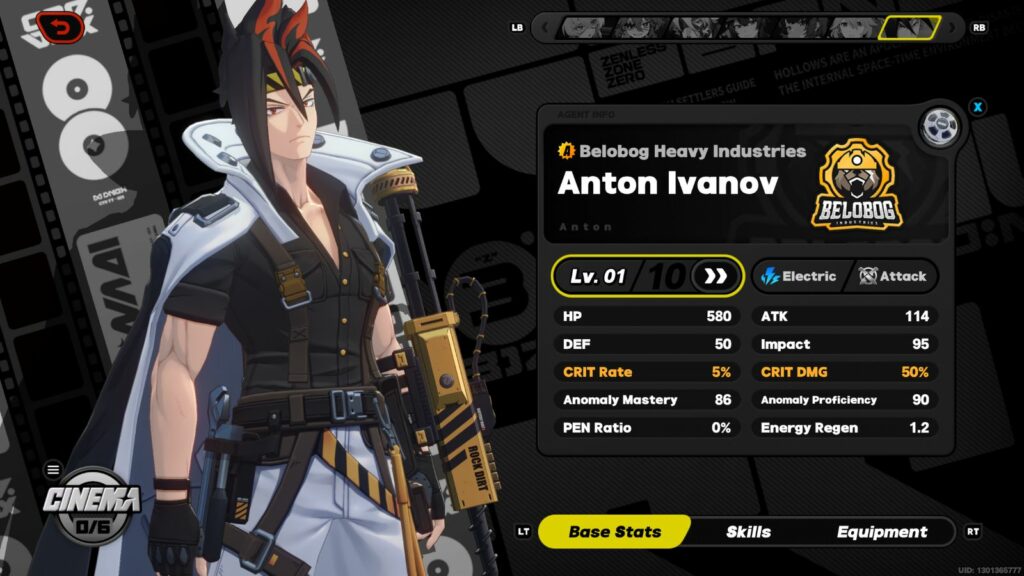 Anton Ivanov base stats in Zenless Zone Zero