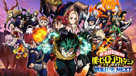 My Hero Academia You're Next official promotional image featuring U.A. High Class 1-A and new characters