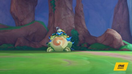 A sleeping Gluttonous Yumkasaur Mountain King in Genshin Impact