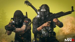 Modern Warfare 3 operators with gas mask and guns