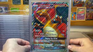 Large Charizard GX Pokemon card inside a card sleeve